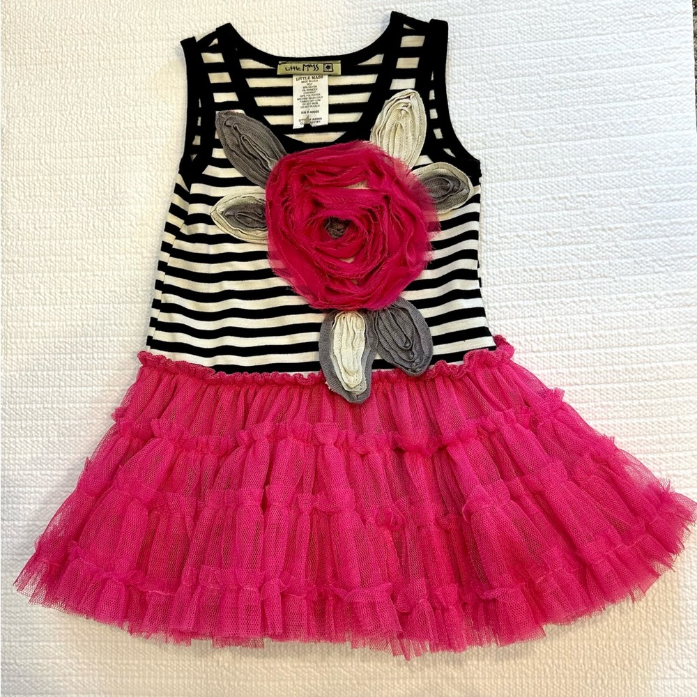 Little Mass black and white striped/fuchsia tutu dress